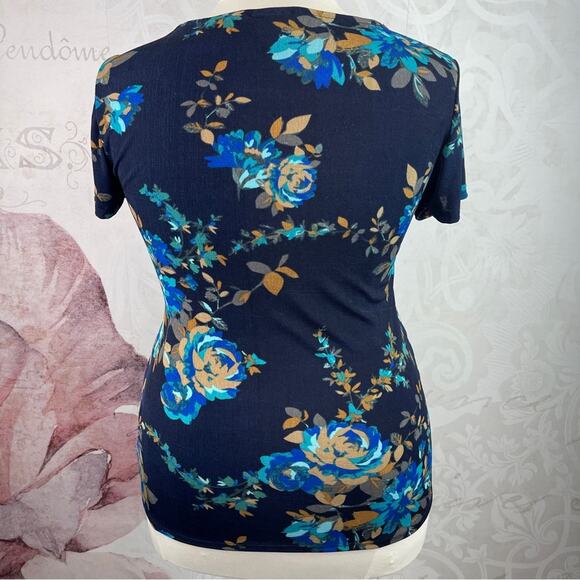 Jaclyn Smith Navy FLoral Cross Front Blouse Size XL/L - Picture 6 of 10